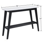 Birchwood Console Table Faux White Marbled Top Black Slatted Lower Shelf - Image 6