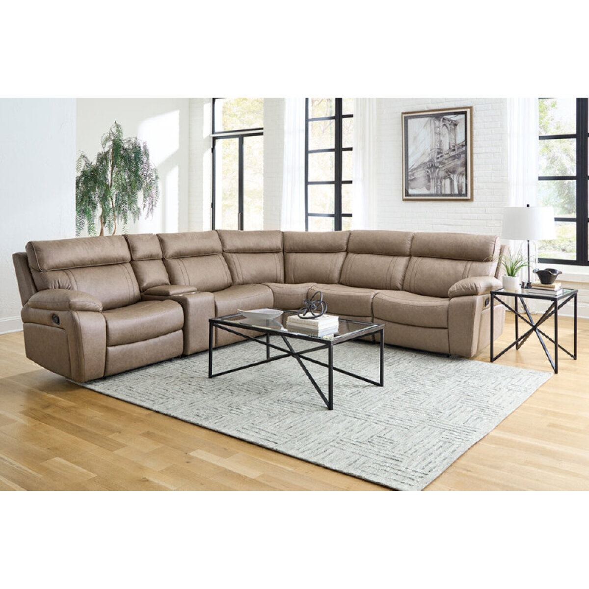 da4945ed59da2824a85f3c444ca7ead4 Theon - Stokes Toffee 6pc Package A Modular Reclining Sectional - Image 1