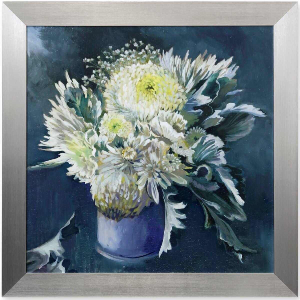 db54204ceb9ad286521ec4b15547e67c Snow Mums Textured Framed Print - Image 1