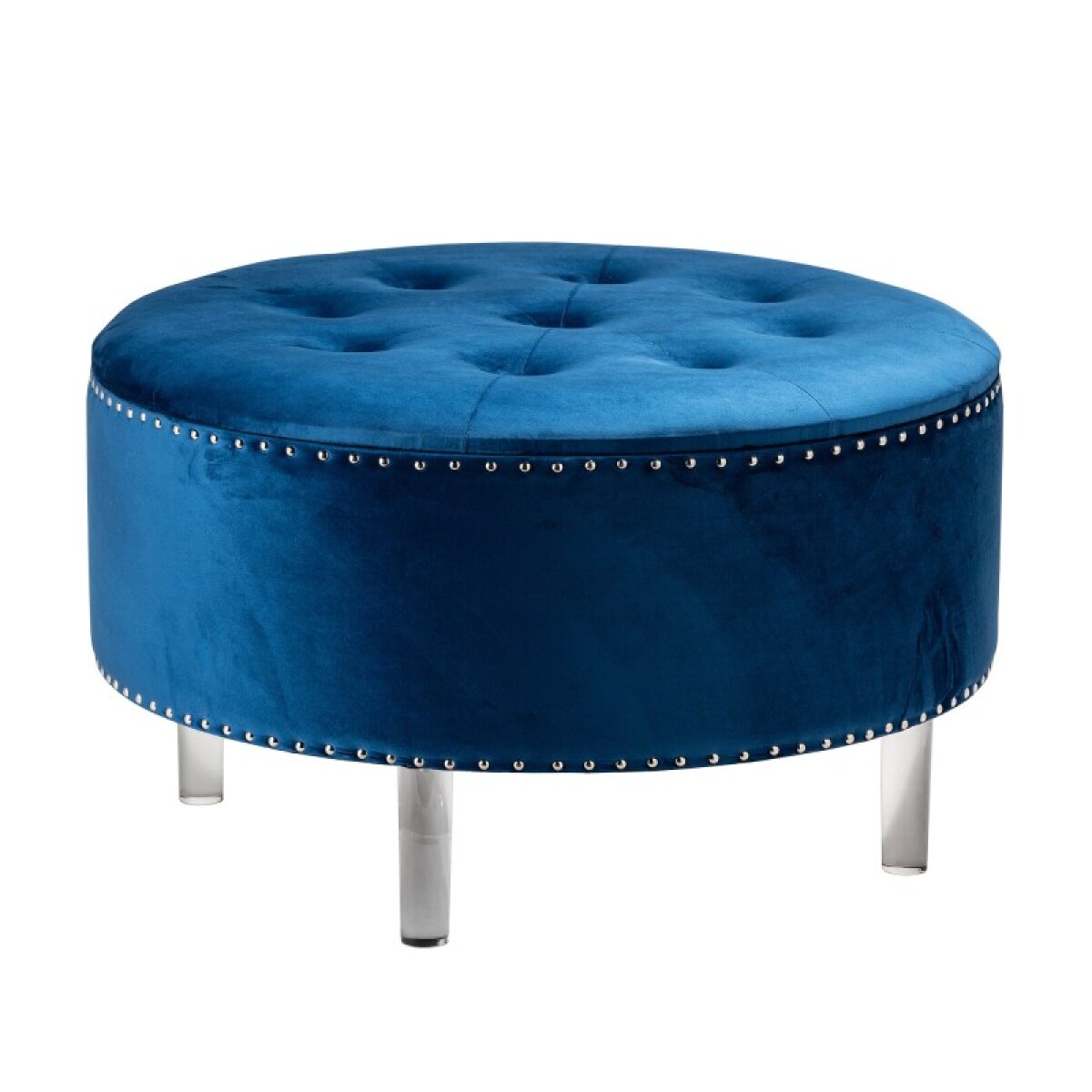 dc5226f5cf6c14981943ca45500bd809 Natalia Round Blue Velvet Storage Ottoman - Image 1