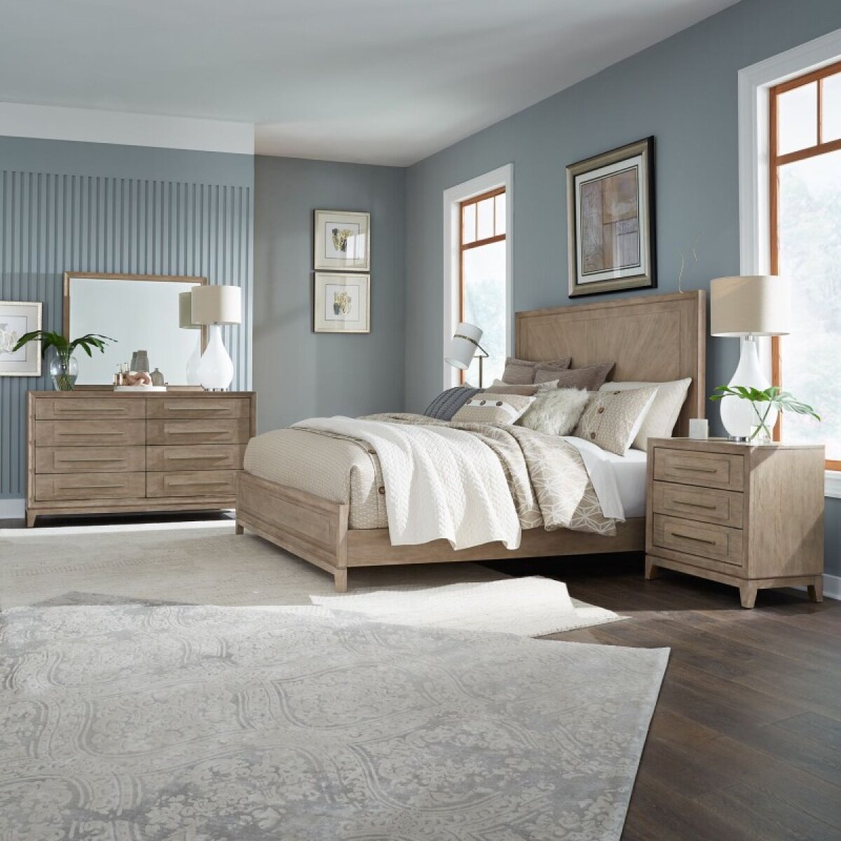 dd4b020ebbe07e929d92b71d84b87c59 Brentwood Queen Panel Bed, Dresser & Mirror, Night Stand - Image 1