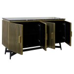 Black & Gold Marble Top Fluted Four Door Sideboard - Image 3