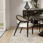 Thane Dining Chair | Natural Rattan Back With Cream Linen Seat On Black Finished Beech Wood Frame - Image 4