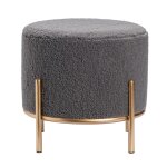 Zanella Round Gray Upholstered Sherpa Foot Stool Ottoman - Image 3