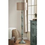Avignon Blue Traditional Classic Floor Lamp With Drum Shade In Silk Blend Taupe Fabric - Image 6