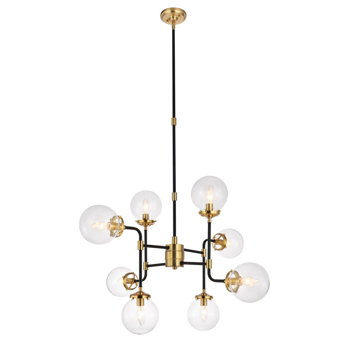 e1fd4489f78e7c746170f1bc88c3fa86 Ronan Chandelier | Clear Glass Globes With Black And Gold Finished Metal - Image 1