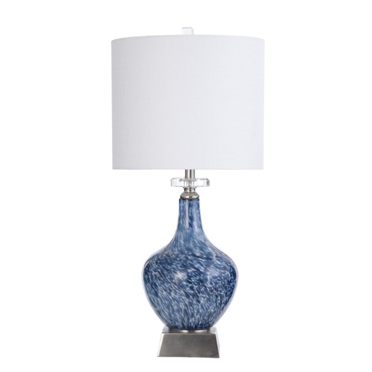 e25b074f19bdaef4d88f191c5fd654b6 Silsden Blue Marbled Look Art Glass Body Table Lamp With Brushed - Image 1