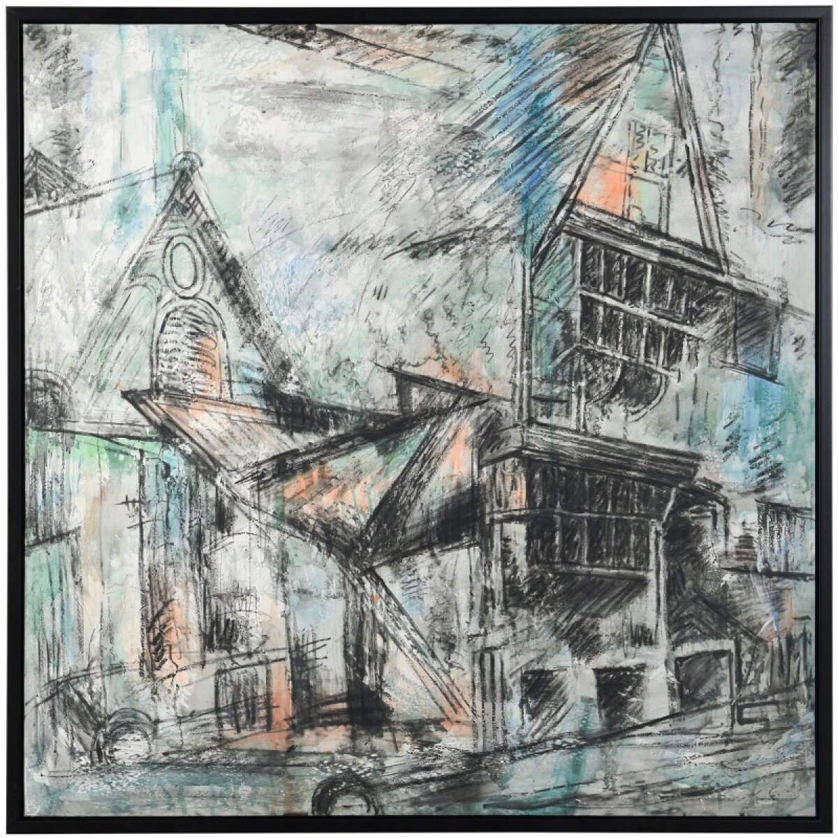 e2d023e7f6625216c936c5b694912769 Streetside Sketch Hand Painting On Canvas - Image 1