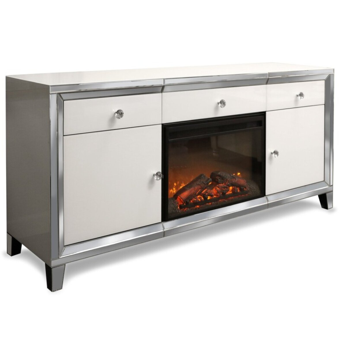 e4641ab2fe9a2ef731a22de3fdd5a44c White Mirror Fire Place With Insert - Image 1