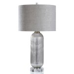 Sawyer Table Lamp | Mercury Finish On Glass Body With Crystal Base | Hardback Shade