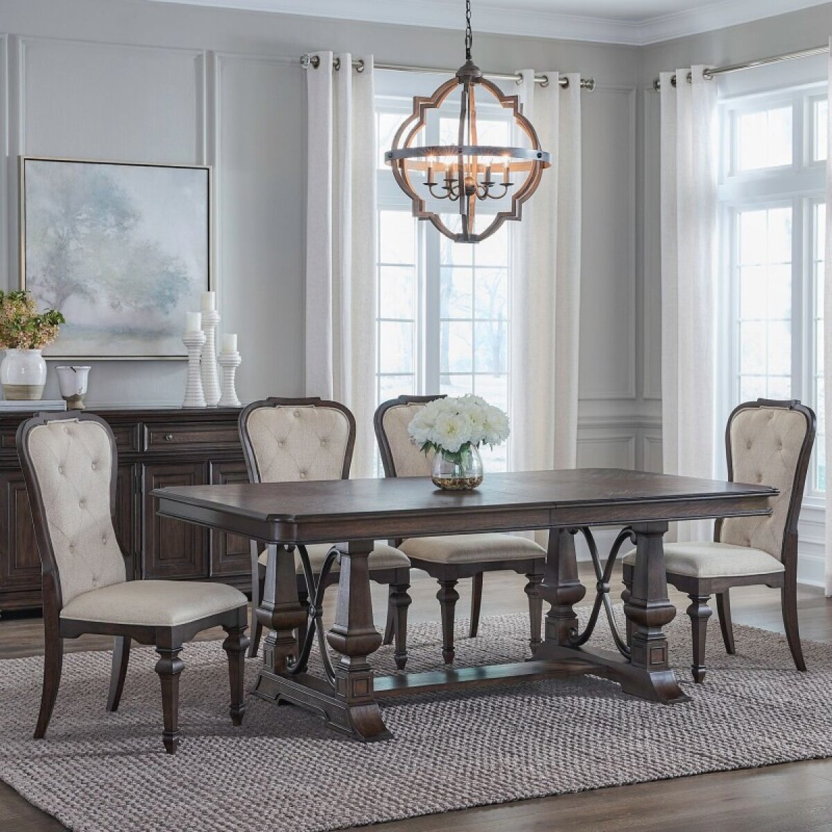 e5b269ca8f1d7ba108a44e79585a41fe Provence Park Opt 5 Piece Trestle Table Set - Image 1