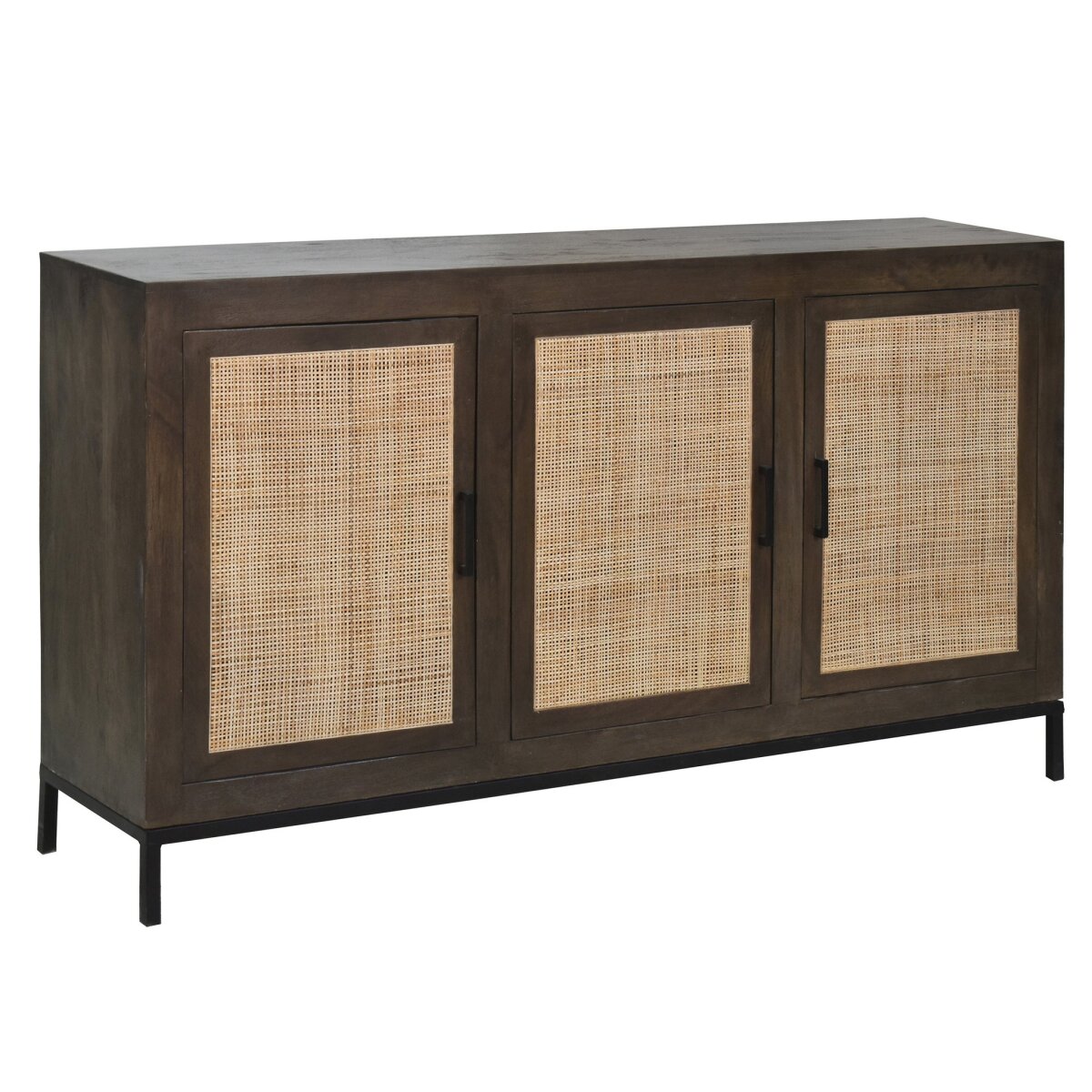 e7db3dd475764eab8af6ab55d6d3687e Schuyler Sideboard | Matte Gray Finish On Mango Wood With Natural Rattan Front Doors | 3 Door - Image 1