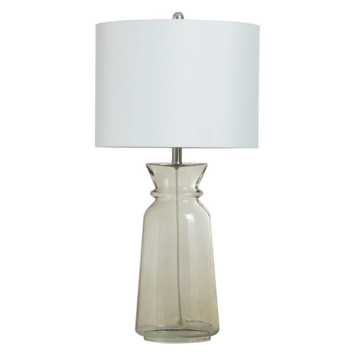 e9b13a89564dc4cb27348b9e7aaecfbd Smoke Rippled Smoke Glass Body Table Lamp With White Linen Shade - Image 1