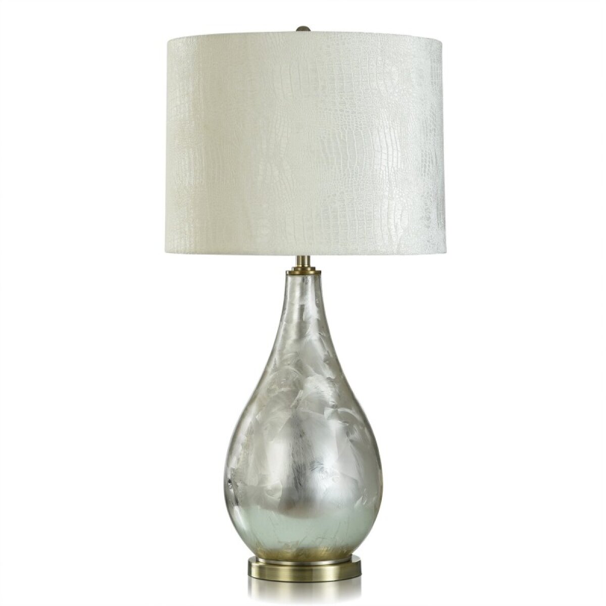 eacaf8a9d61e2422708637eb2b025031 Enchanting Silver Glass Body Table Lamp With Brushed Brass Metal Base 150 Watts - Image 1