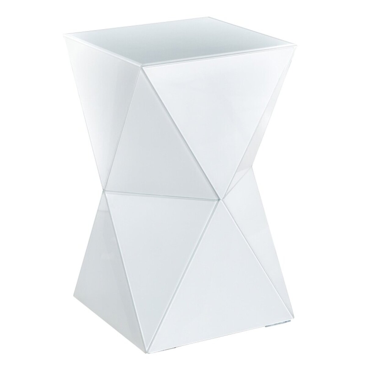 ec414c5861111d43be441a7efeacb624 White Glass Geo Pedestal Made Of Triangular Beveled Glass - Image 1