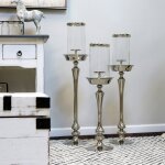 Chrome Candle Pillar Medium Metal Candle Stick With Clear Glass Cylin - Image 3