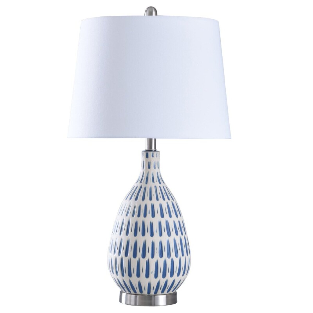 ecf6630c64d0959694c1492d1b4d6366 Cobalt & White Painted Ceramic Body Table Lamp With Brushed Steel Base - Image 1