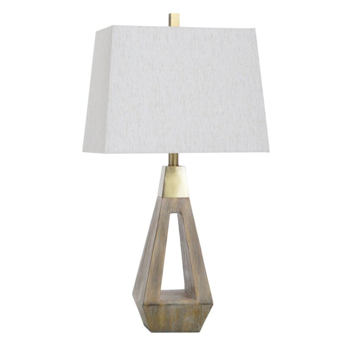 ed60a0575515a80ce157b1848ad5ce07 Roanoke Brown Table Lamp Faux Wood Brushed Polyresin Body With Triangle Cut Out Design - Image 1