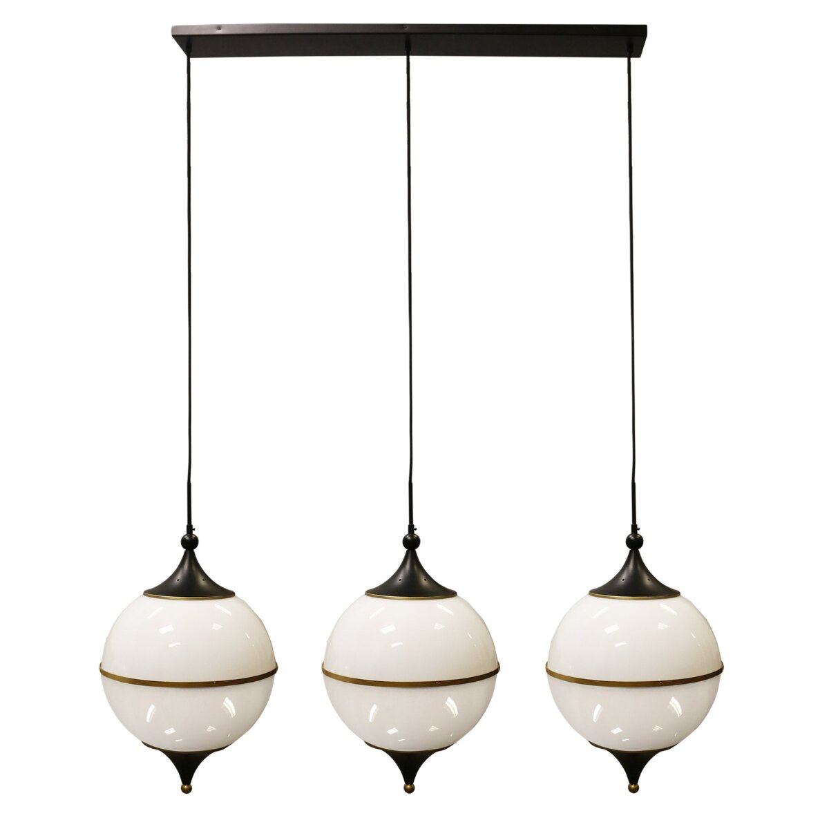 ed7998406288456407fe68d98c599f2b Benedict Chandelier | Milk Glass Globes With Brass And Black Finished Metal - Image 1