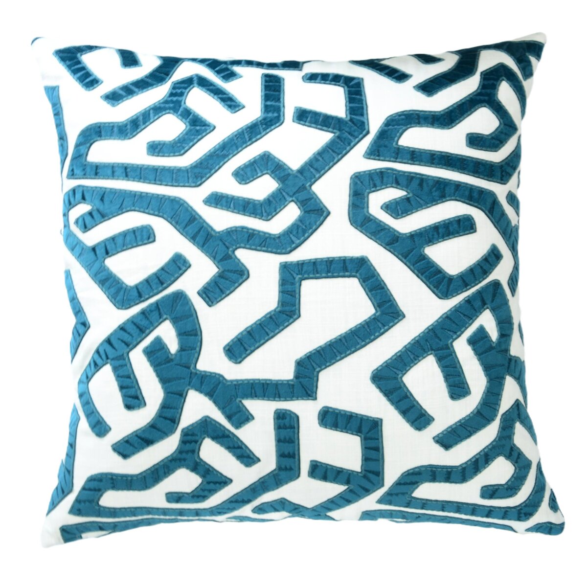 edbea8bc5783c7aecaaa90482a7dec26 Jase Pillow- Teal | Linen With Teal Velvet Applique | Down Insert - Image 1
