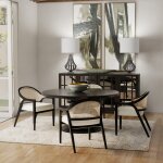 Thane Dining Chair | Natural Rattan Back With Cream Linen Seat On Black Finished Beech Wood Frame - Image 3