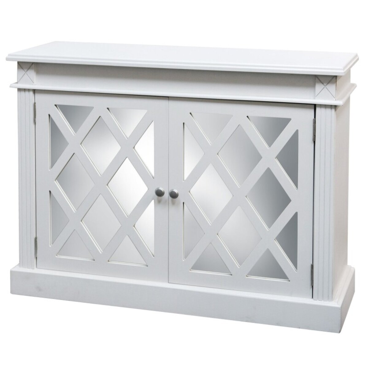 ee072b4e186576e5e17735e40aaba53e White Wood Cabinet With 2 Mirror Front Doors - Image 1