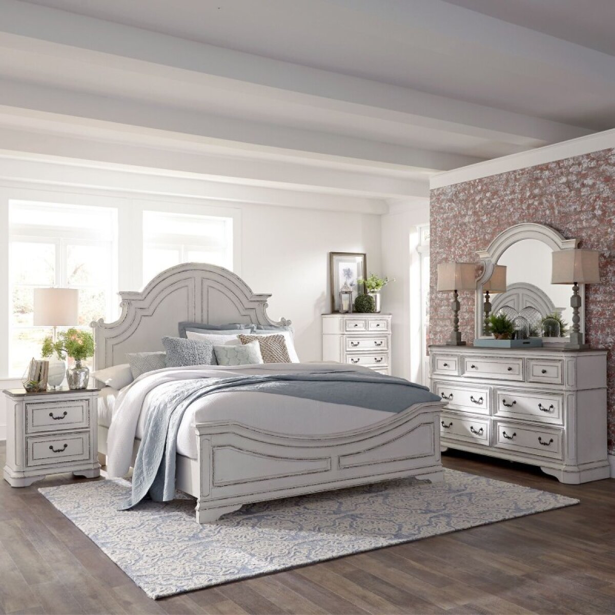 ee7a7cea705f310e271377c6be8cc8dc Magnolia Manor Queen Panel Bed, Dresser & Mirror, Chest, Night Stand - Image 1