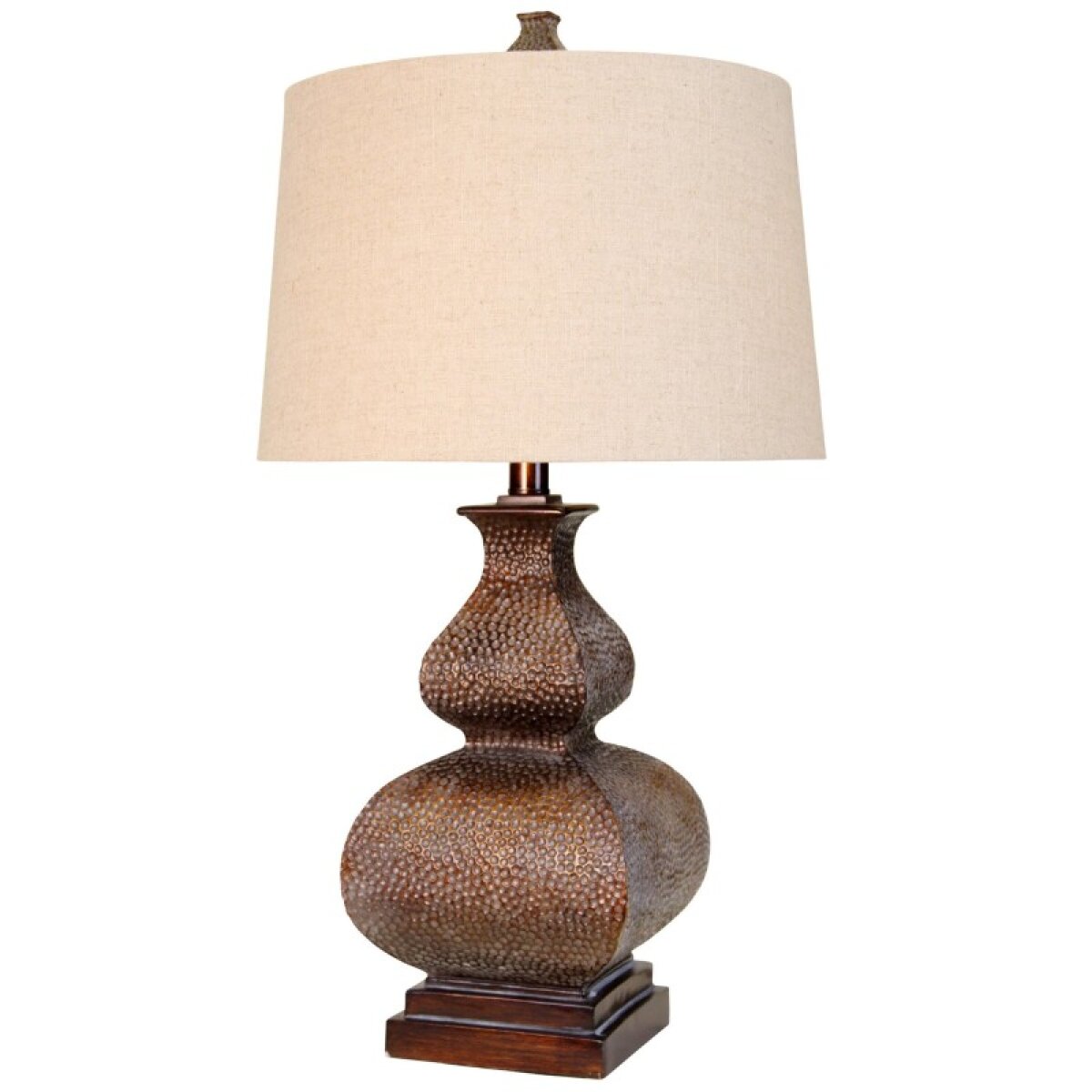 ee8435d598169a1cd9b48a472a02ffd2 This Traditional Table Lamp Features A Hammered Bronze With Patina Finish & A Natural Linen Round Ha - Image 1
