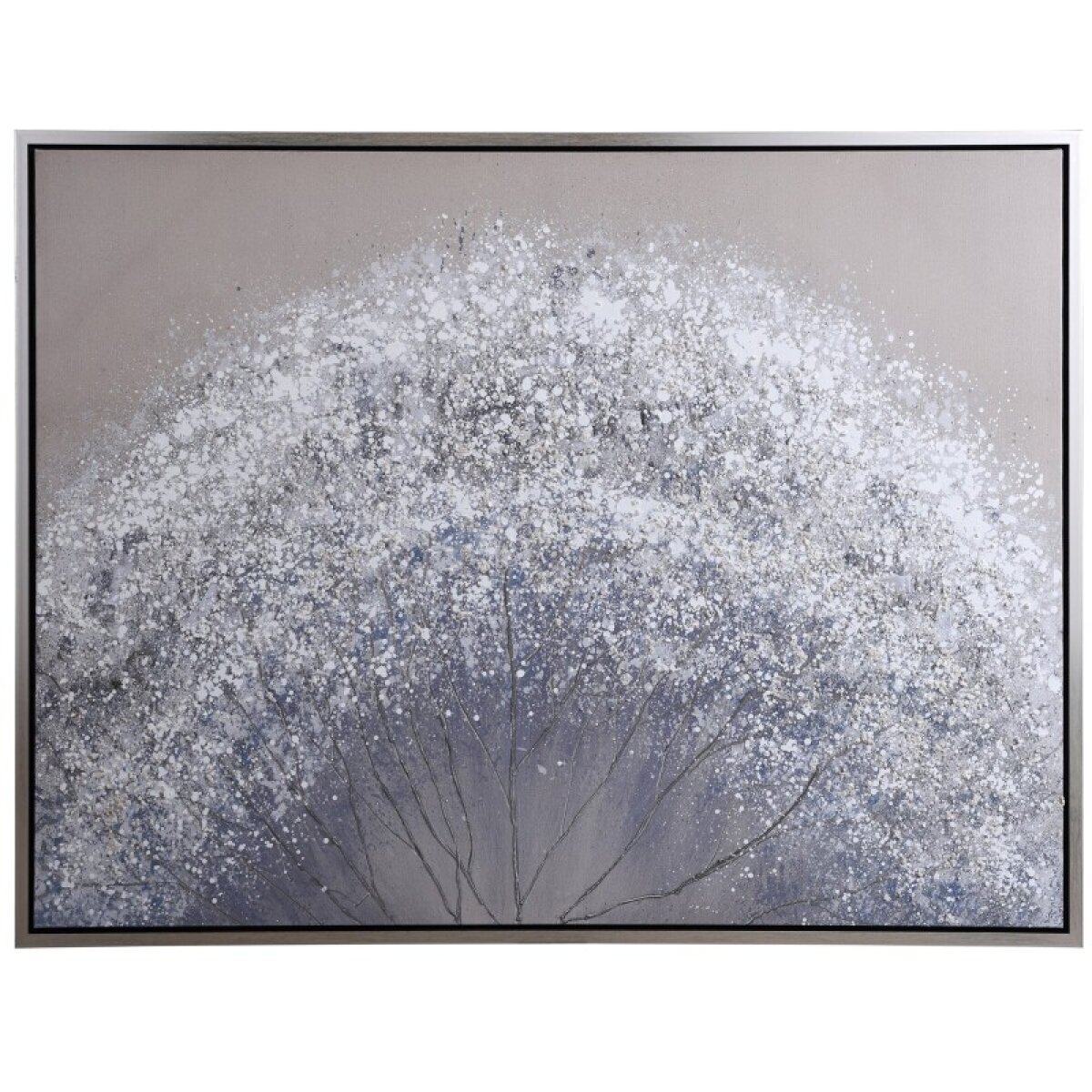 eebe701bb3219b360242f9349f9bb49d Fall Leaves In Snow Hand Painted Canvasin White And Grey Hues - Image 1