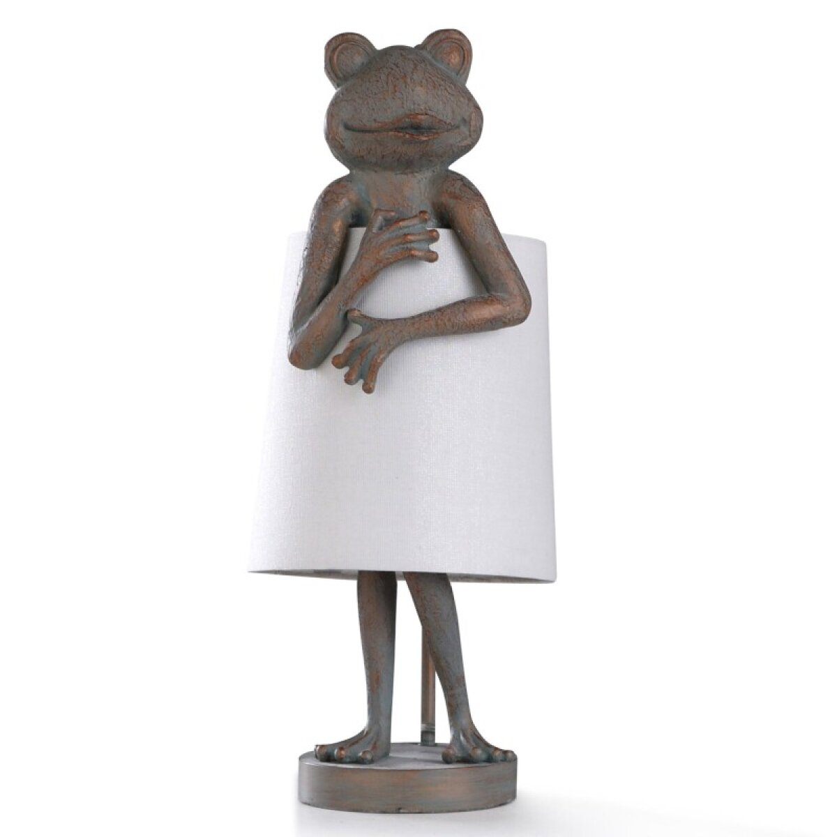 f141e3c622e2fa9fbbeec0876bda8c11 Malta Sage Table Lamp Patina Frog Figure With Shade Dress Desk Lamp 60 Watt - Image 1