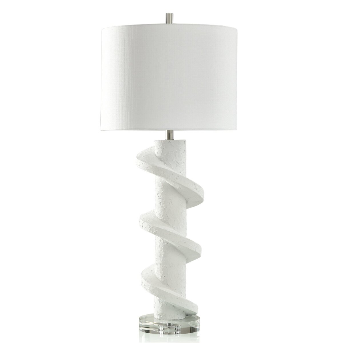 f1a8fa84e33d4be8ea861e12d4b1c1a5 Rudnick Table Lamp | White Plaster Finish On Resin Body With Crystal Base | Hardback Shade - Image 1