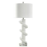 Rudnick Table Lamp | White Plaster Finish On Resin Body With Crystal Base | Hardback Shade
