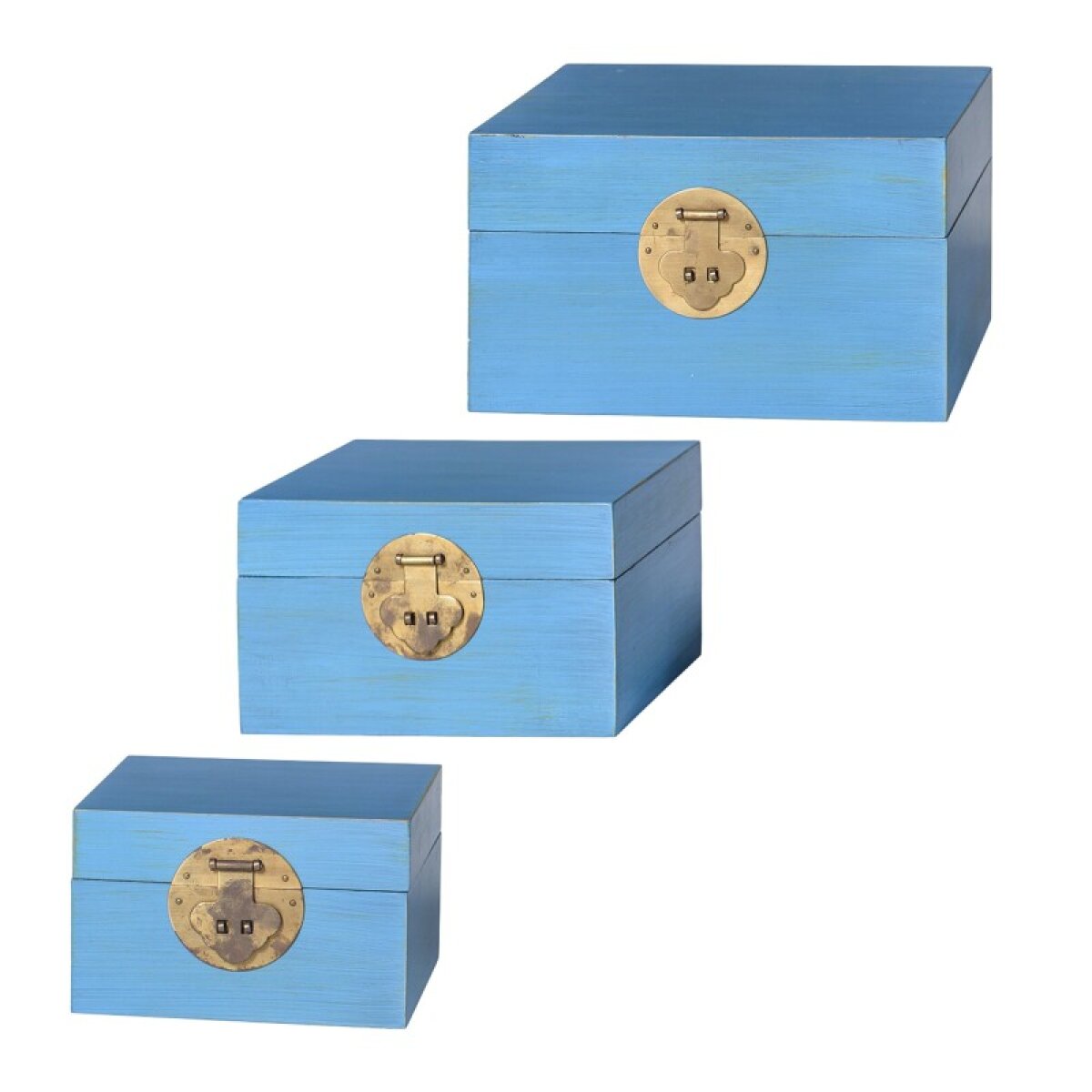 f401cc4acec85c64ee58b30b4feb2b04 Dann Foley Lifestyle Set Of 3 Small Blue Chinese Style Wooden Keep Box - Image 1