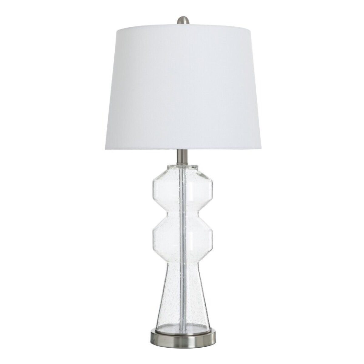 f41e733dbeaf9ad3c46c80c294cffbf7 Nova Table Lamp Clear Seeded Glass Body With Brushed Steel Base Table Lamp 150 Watts - Image 1