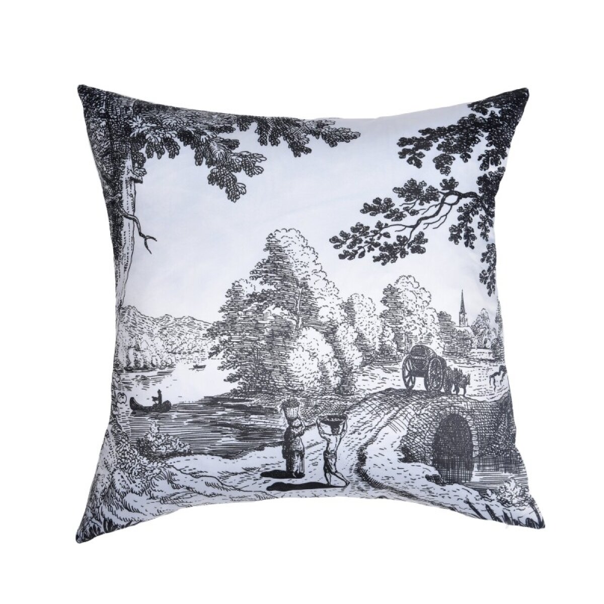 f53e154cc42234e3b85f5278bf409d18 Dann Foley Lifestyle Down Feather Matte Satin Pillow With Black And White Toille Printing - Image 1