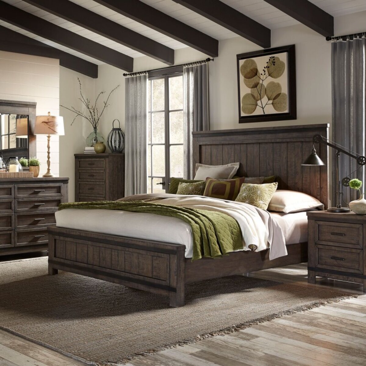 f55b7db656b6d23ee4a10603fffaf5a2 Thornwood Hills King Panel Bed, Dresser & Mirror, Chest, Night Stand - Image 1