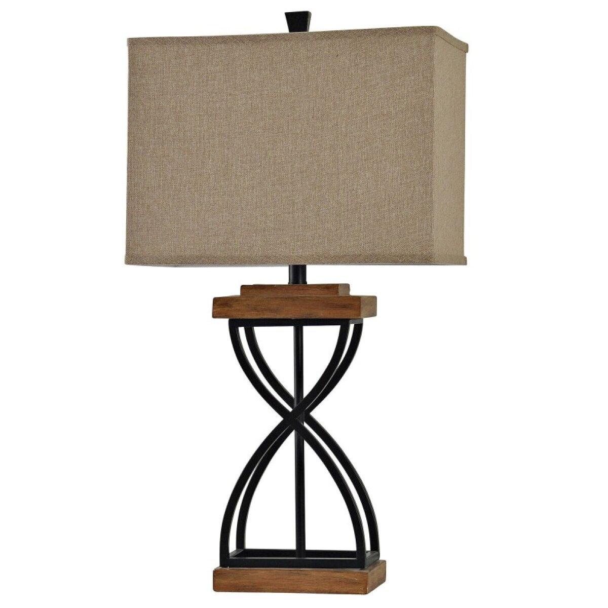 f6c0a021e65a49f6d1117f1266eaa822 Black Metal X Lamp On Poly Base Natural Linen Shade - Image 1