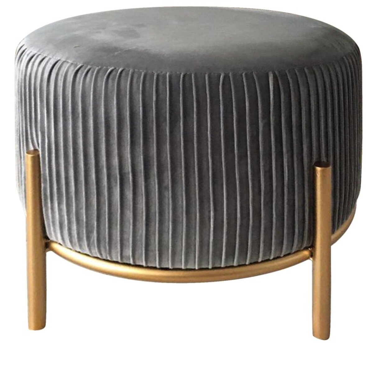 f79898dc53ed93abc8f39f887e680c52 Bennington Round Grey Velvet Foot Stool Ottoman - Image 1