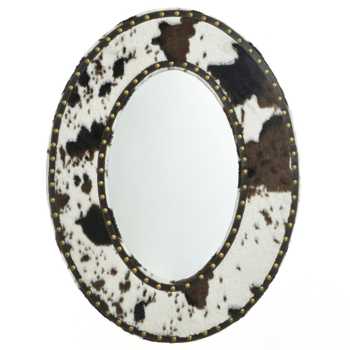 f83c2600e01b64bc98cbf750c8a1c15b Cowhide Mirror Faux Animal Printed Frame With Hammer Nail Trim - Image 1
