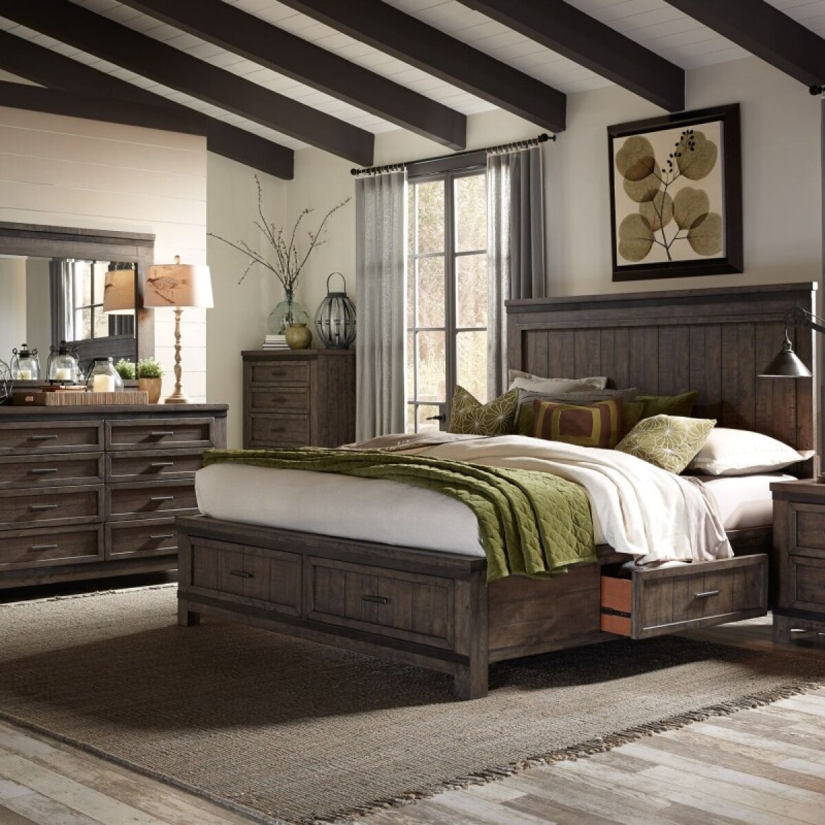 f86987750af045fcca94408a5bf3eeac Thornwood Hills King Two Sided Storage Bed, Dresser & Mirror, Chest - Image 1