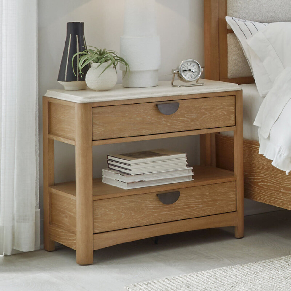 f9a5f697537664425a66dce510acb9e2 Escape Two-drawer Nightstand With Stone Top - Image 1