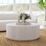 Layne Solid Wood Round Coffee Table With Casters - Milk White - Image 6
