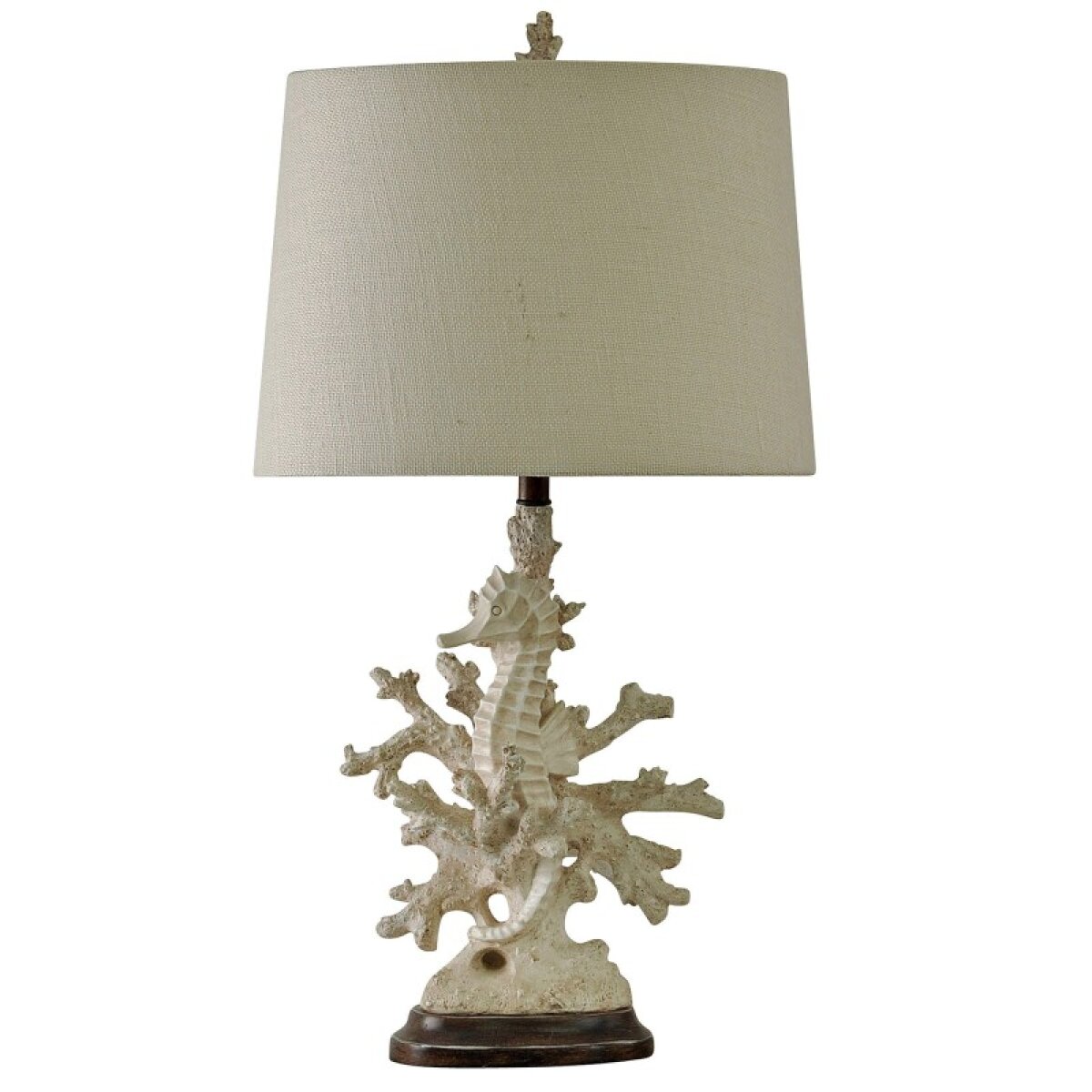 faf9b6067e721fe94bf5799d0b7362a8 Distressed White Coral Table Lamp Natural Linen Drum Shade - Image 1