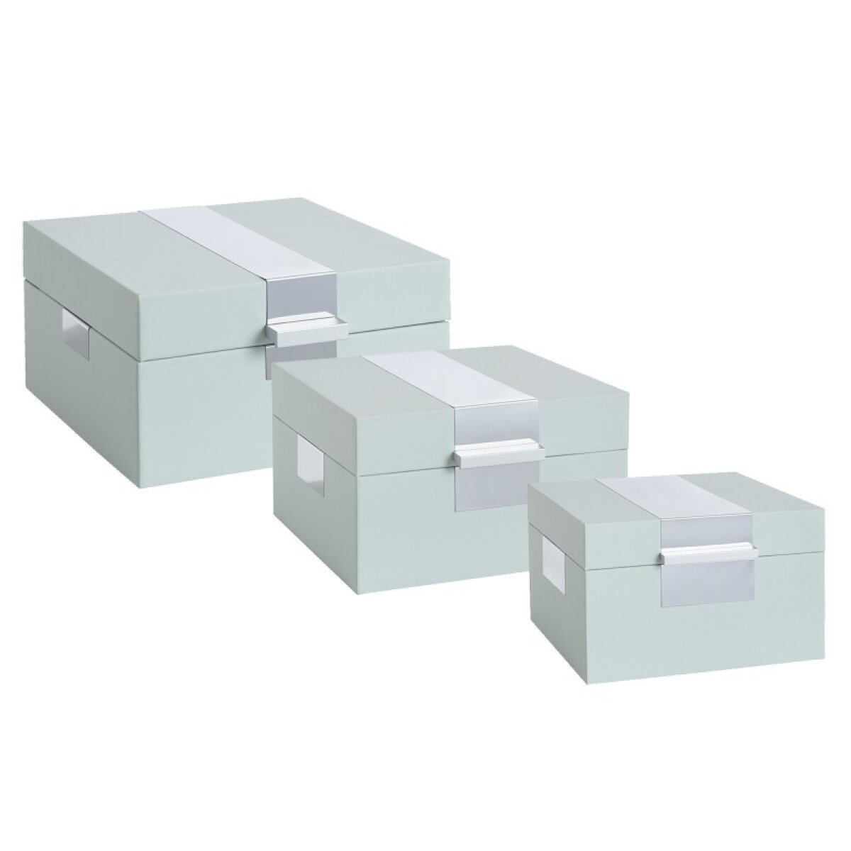 fc8096c984a88a19a20239a8e8aa5720 Norman Wyatt Home Spa Blue & Silver Set Of 3 Leather Accessory Boxes - Image 1