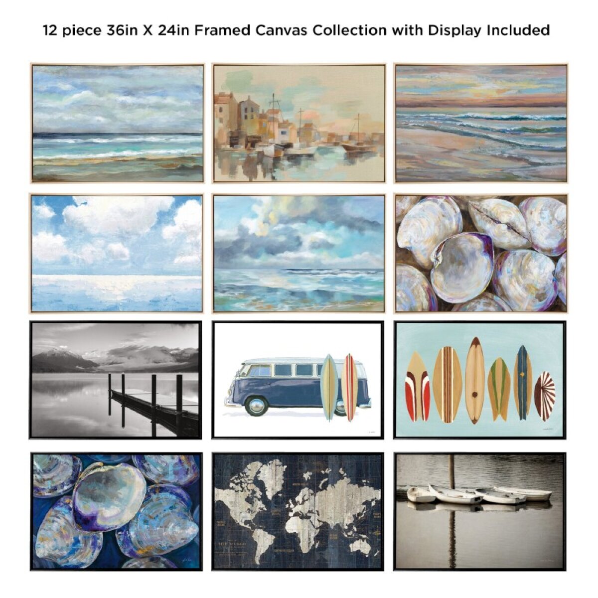 ff5ebce26f78d8ee404e542f546933d3 Set Of 12 Assorted Framed Canvases With Display Carton Included - Image 1
