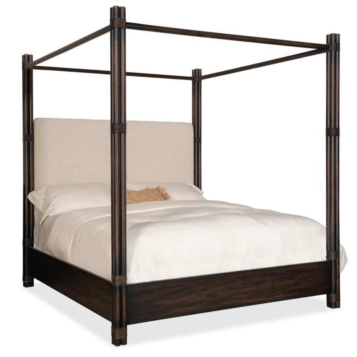 ff6c5bba8f1ca78e749ecb2932dc2ae6 Bedroom Retreat Pole Rattan King Upholstered Poster Bed w/Canopy - Image 1