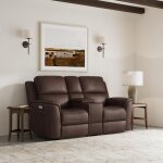 Henry Burnt Umber Leather Power Reclining Loveseat with Console & Power Headrests & Lumbar - Image 3