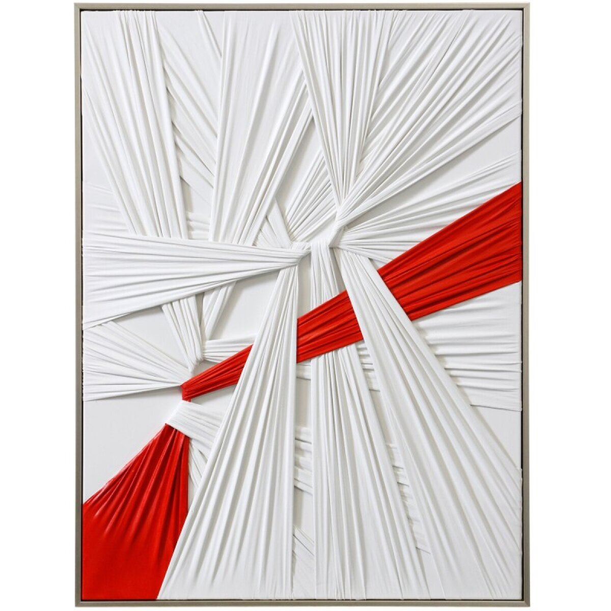 16f090fe8d718677991a00a11f86bbed White & Red Applied & Tied Fabric On Canvas - Image 1