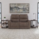 Calvin Cuppuccino Fabric Power Reclining Loveseat with Power Headrests & Lumbar - Image 3