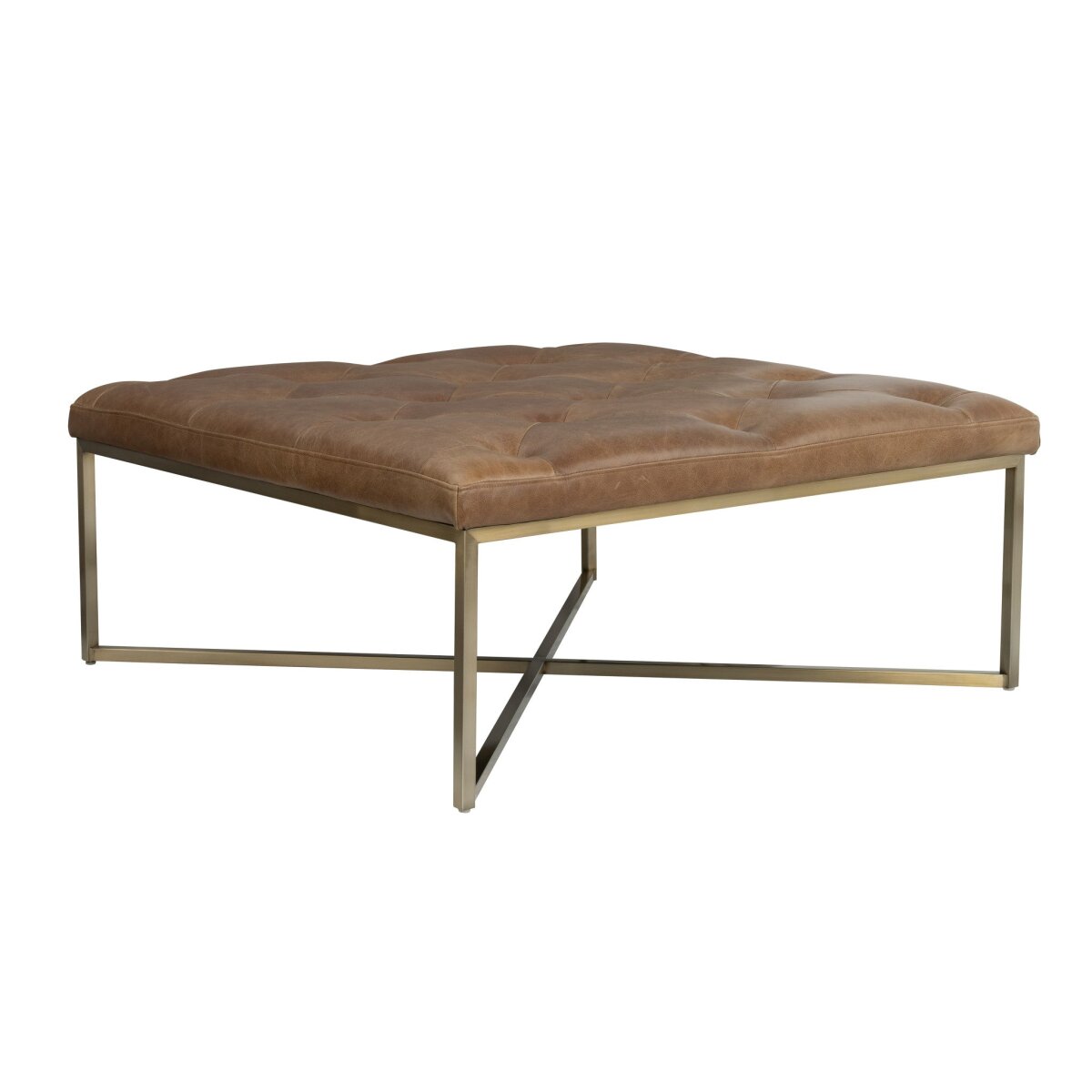 4168f37881ec556b5db1f145462dc454 Hamilton Chestnut Leather Square Upholstered Ottoman - Image 1